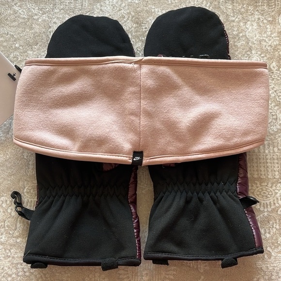 NWT Nike Club Fleece Pink Headband & NWOT Pajar 1963 Canada Burgundy Mittens Set main image 5
